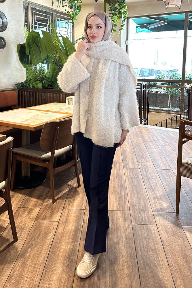 Benny Atkılı Peluş Ceket - Ekru - ENMA (2)