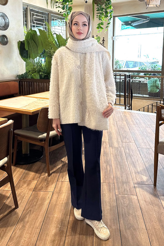 Benny Atkılı Peluş Ceket - Ekru - ENMA (5)