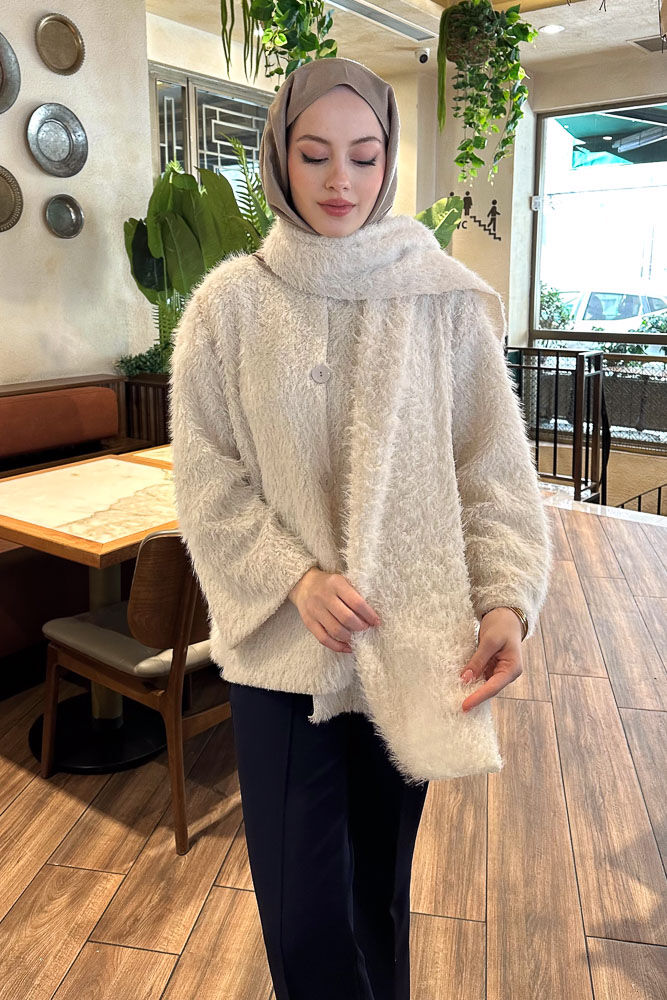 Benny Atkılı Peluş Ceket - Ekru - ENMA (1)