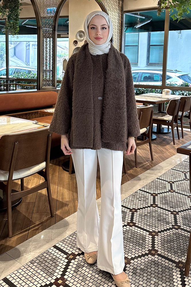 Benny Atkılı Peluş Ceket - Kahverengi - ENMA (4)