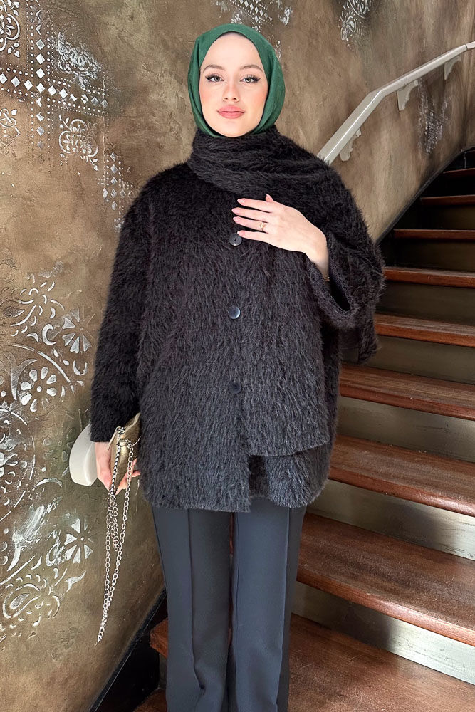 Benny Atkılı Peluş Ceket - Siyah - ENMA (5)