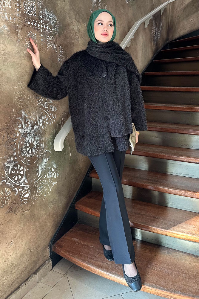 Benny Atkılı Peluş Ceket - Siyah - ENMA (4)