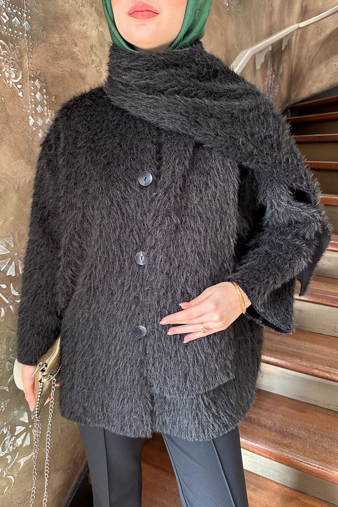 Benny Atkılı Peluş Ceket - Siyah - ENMA (2)