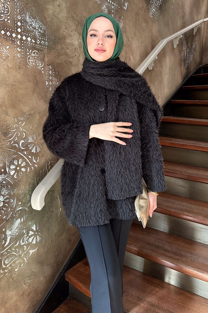 Benny Atkılı Peluş Ceket - Siyah - ENMA (1)