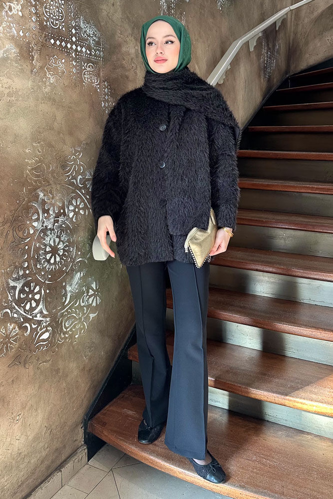 Benny Atkılı Peluş Ceket - Siyah - ENMA (3)