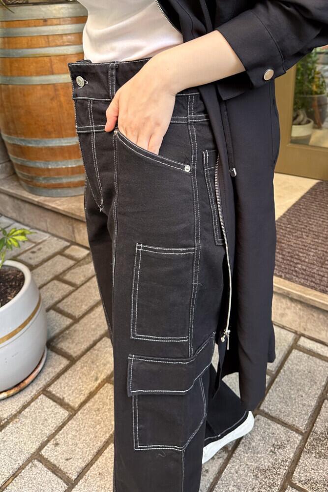 Beyaz Dikişli Kargo Pantolon - Siyah - HENZA (0)