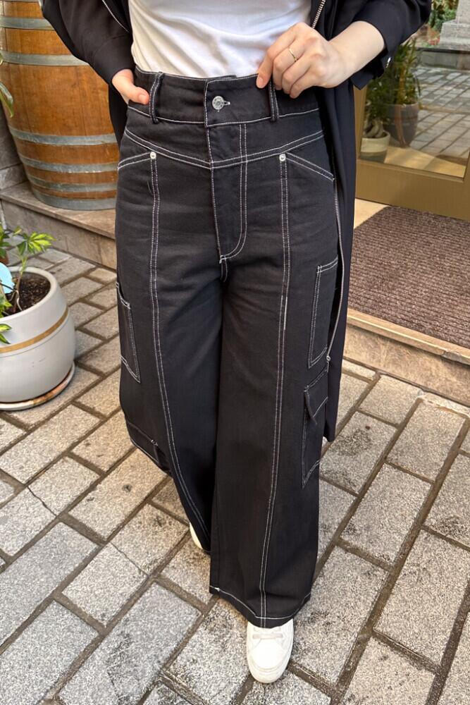 Beyaz Dikişli Kargo Pantolon - Siyah - HENZA (3)