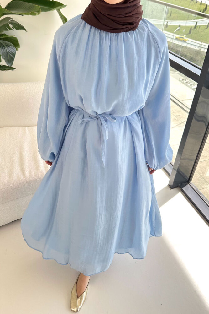 Biye Detaylı Elbise - Mavi - 3