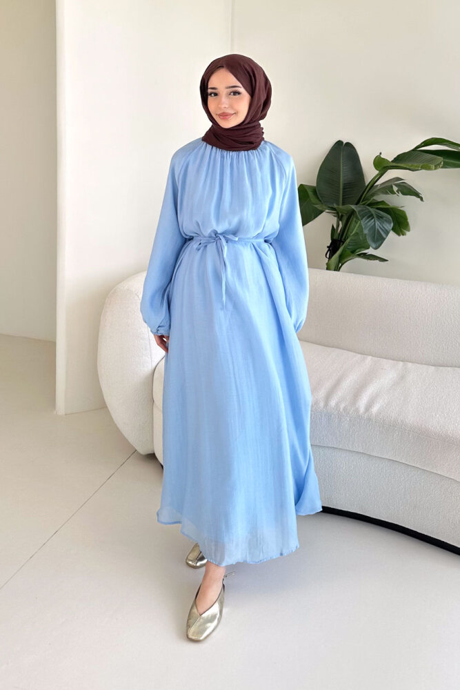 Biye Detaylı Elbise - Mavi - ENMA (3)