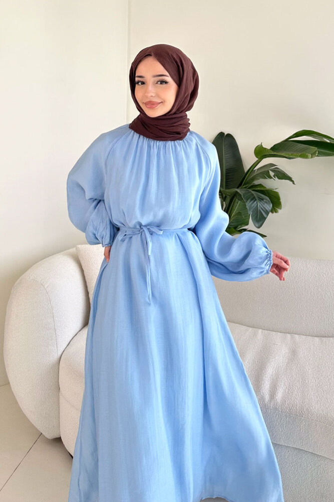 Biye Detaylı Elbise - Mavi - ENMA (5)