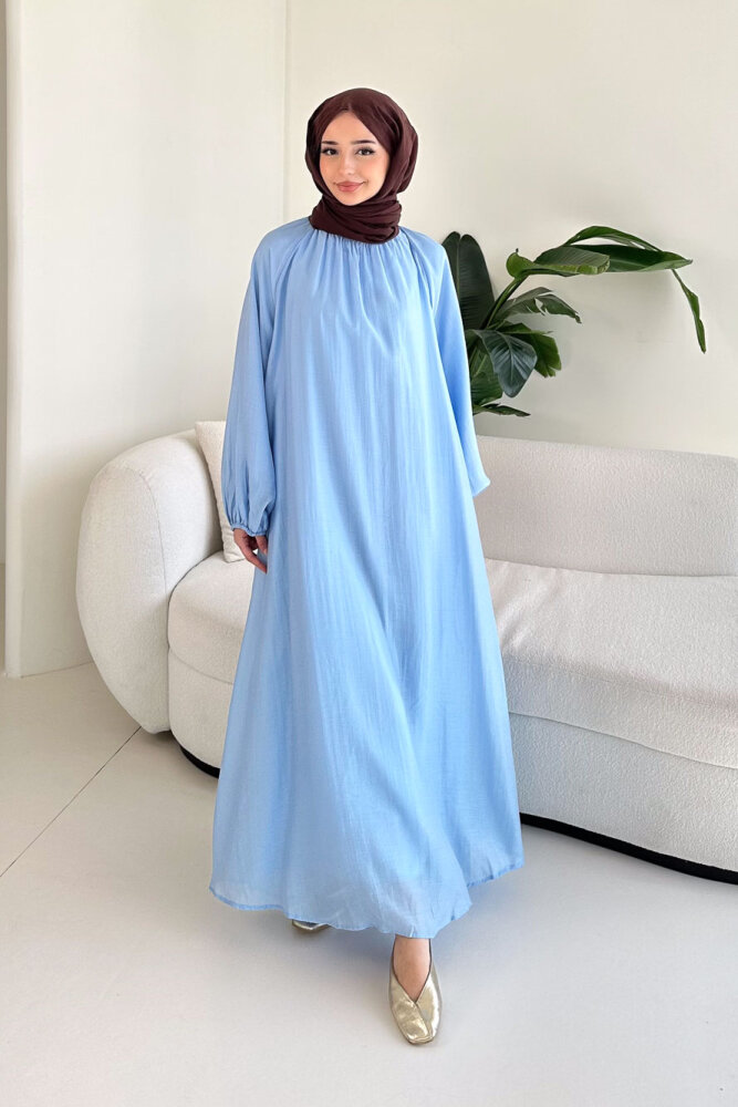 Biye Detaylı Elbise - Mavi - 7