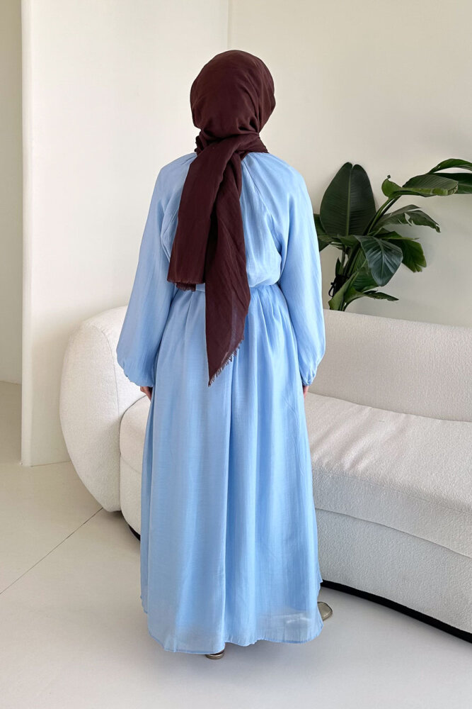 Biye Detaylı Elbise - Mavi - 8