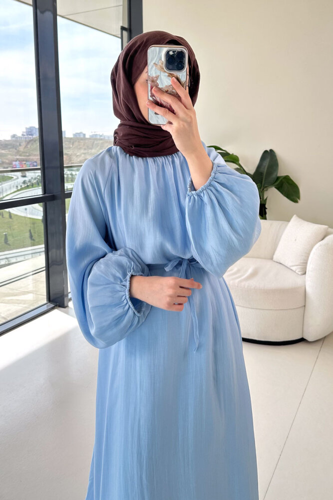 Biye Detaylı Elbise - Mavi - 2