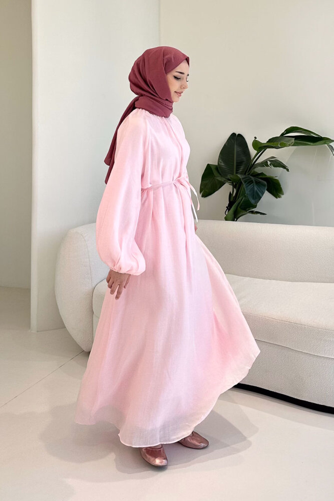 Biye Detaylı Elbise - Pembe - 3