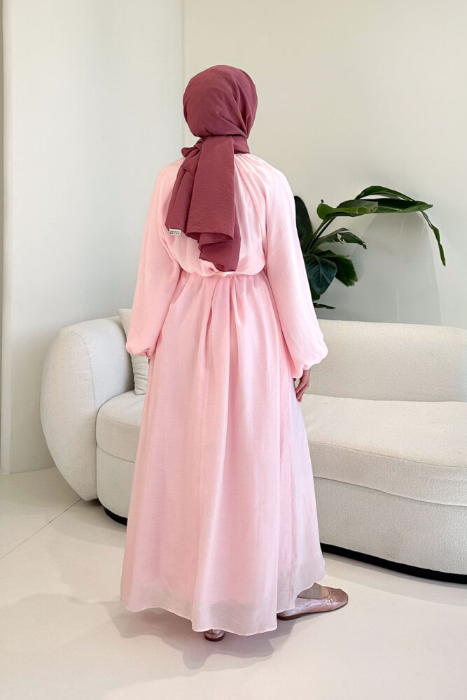 Biye Detaylı Elbise - Pembe - 6