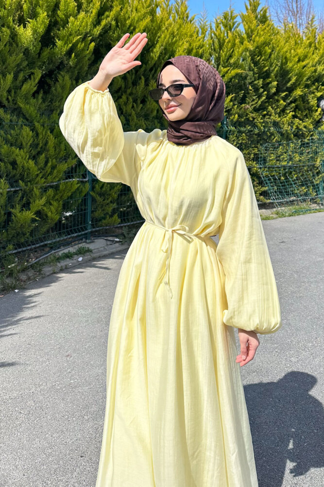 Biye Detaylı Elbise - Sarı - ENMA (0)