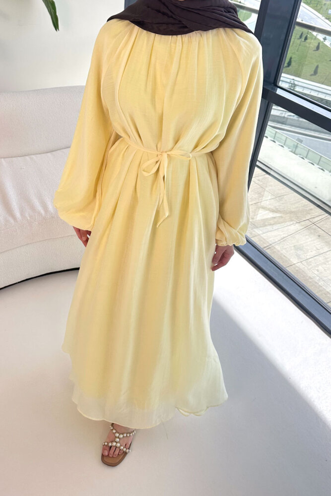 Biye Detaylı Elbise - Sarı - 6