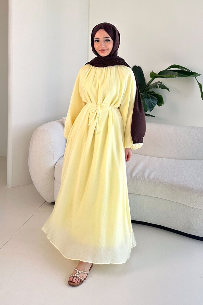 Biye Detaylı Elbise - Sarı - 8