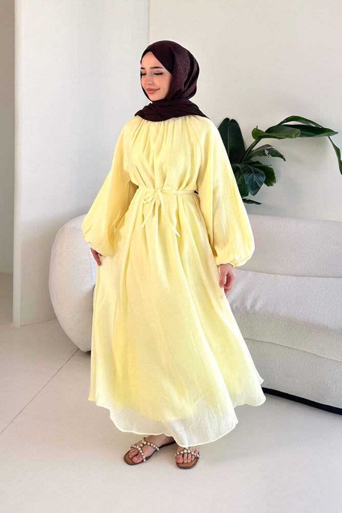 Biye Detaylı Elbise - Sarı - ENMA (3)