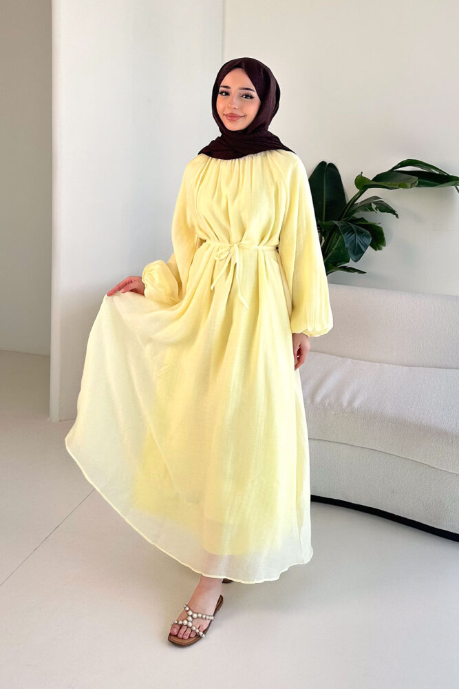 Biye Detaylı Elbise - Sarı - 10