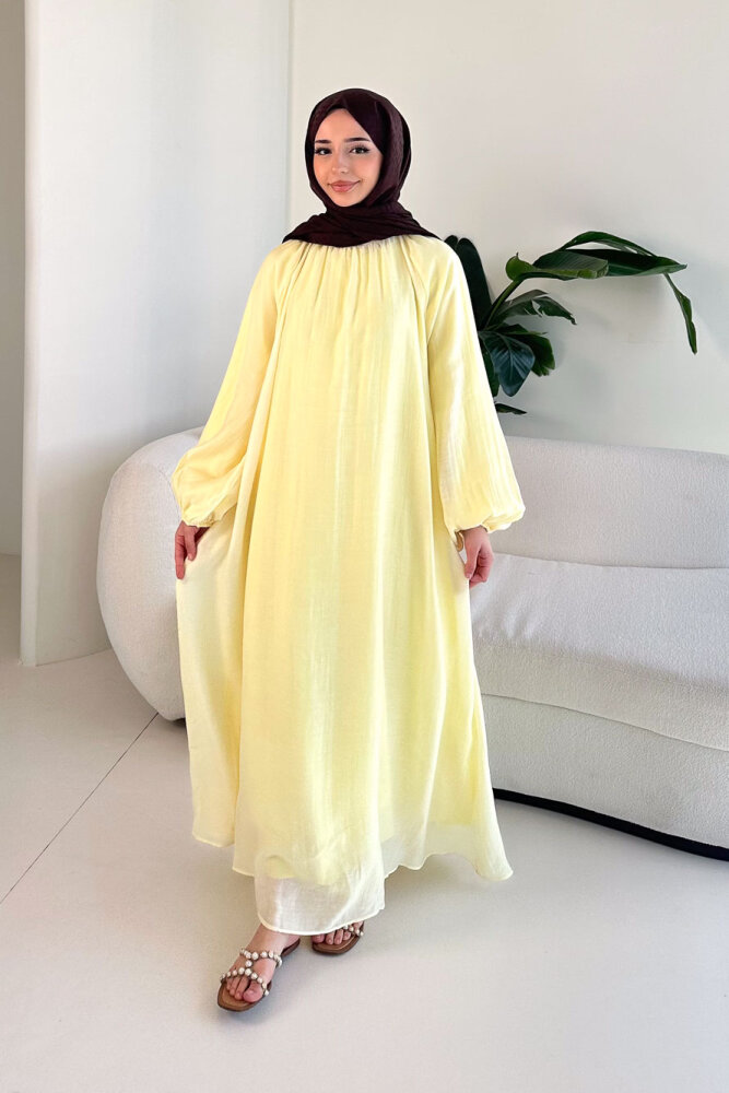 Biye Detaylı Elbise - Sarı - ENMA (4)