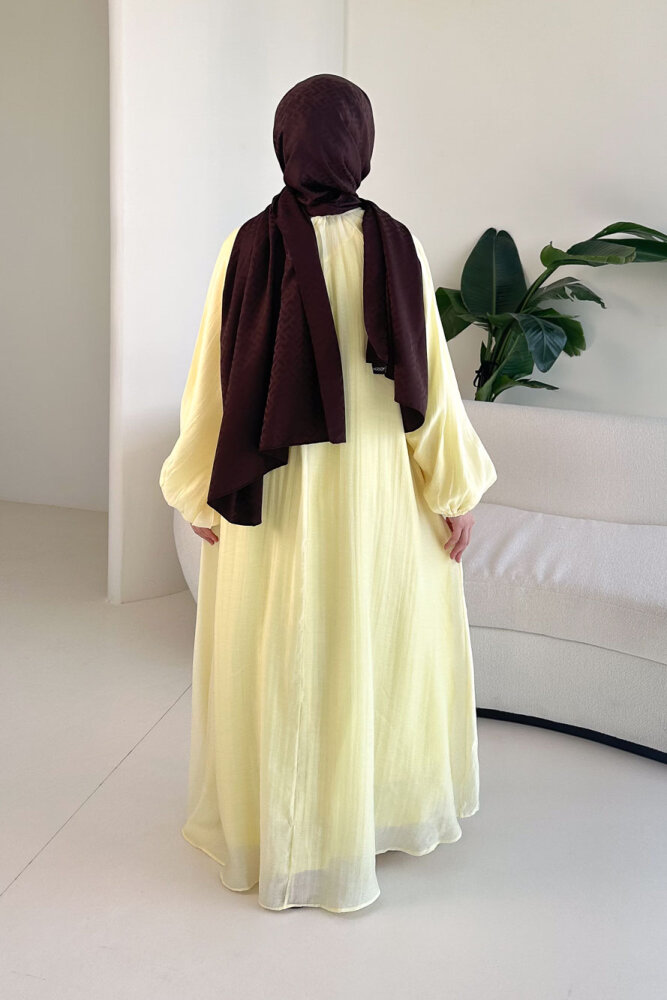 Biye Detaylı Elbise - Sarı - 9