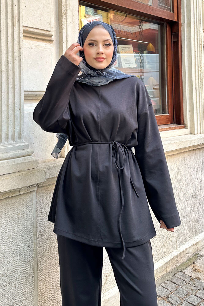 Bluzlu Biyeli Takım - Siyah - 5
