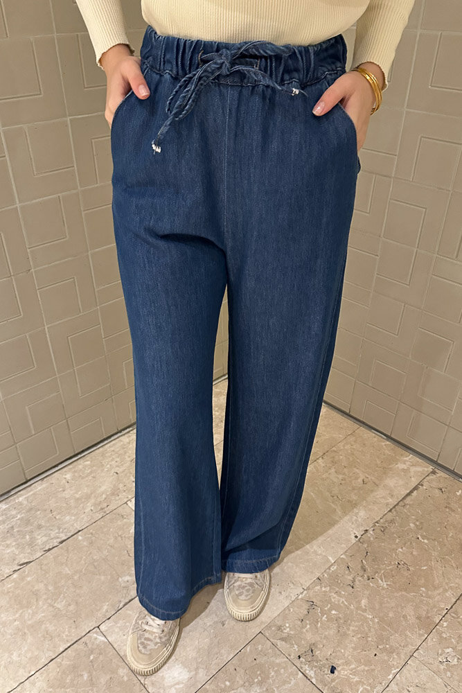 Bol Paça Lastikli Jean - Koyu Mavi - MY MAGAZİN (4)