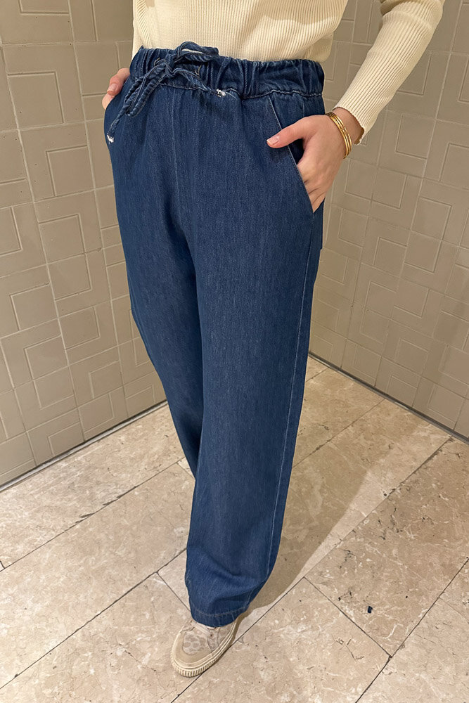 Bol Paça Lastikli Jean - Koyu Mavi - MY MAGAZİN (2)