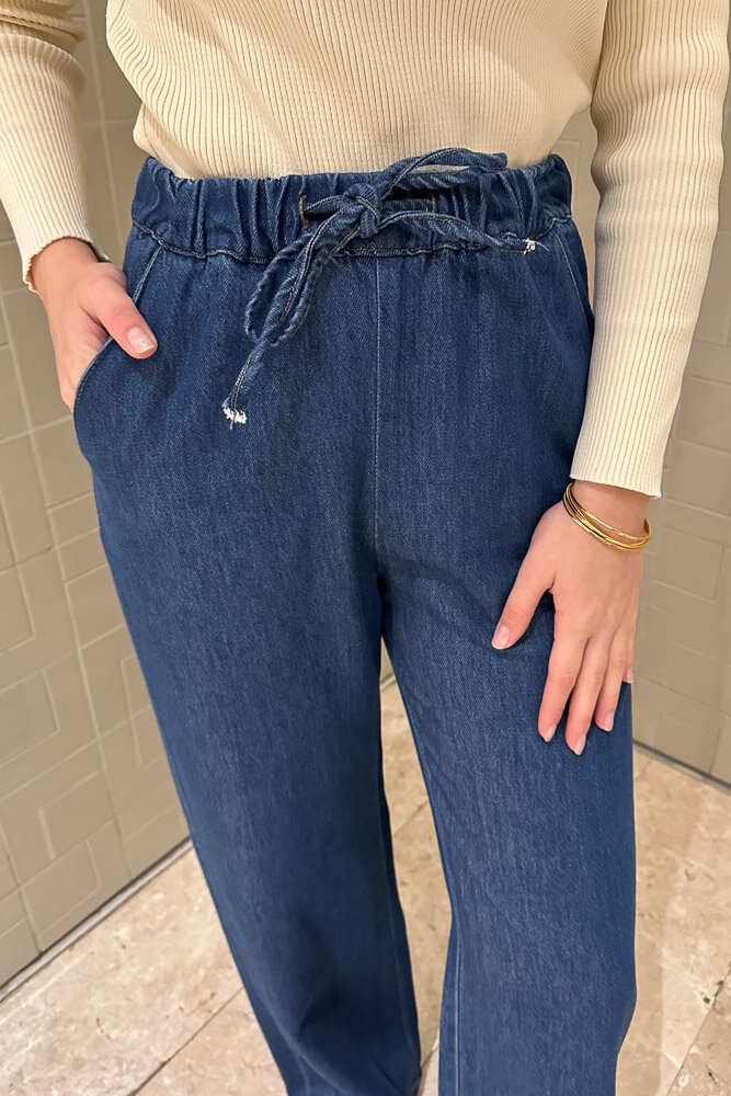 Bol Paça Lastikli Jean - Koyu Mavi - MY MAGAZİN (3)