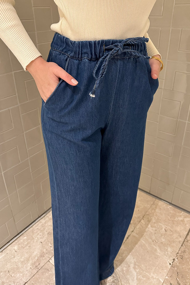 Bol Paça Lastikli Jean - Koyu Mavi - MY MAGAZİN (1)