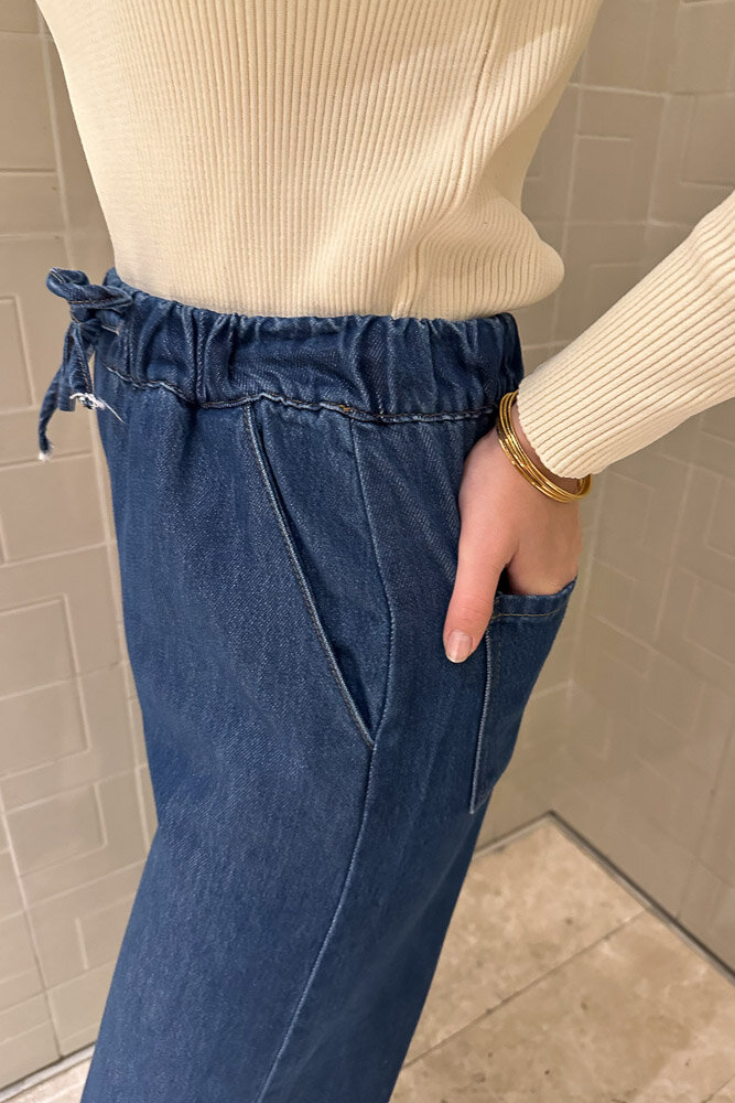 Bol Paça Lastikli Jean - Koyu Mavi - MY MAGAZİN (5)