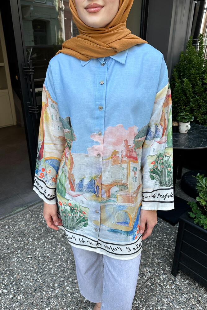 Bologna Keten Gömlek - Mavi - LİNE (2)