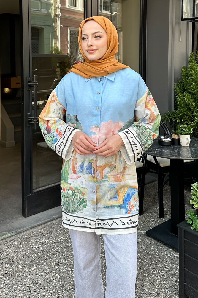 Bologna Keten Gömlek - Mavi - LİNE (5)