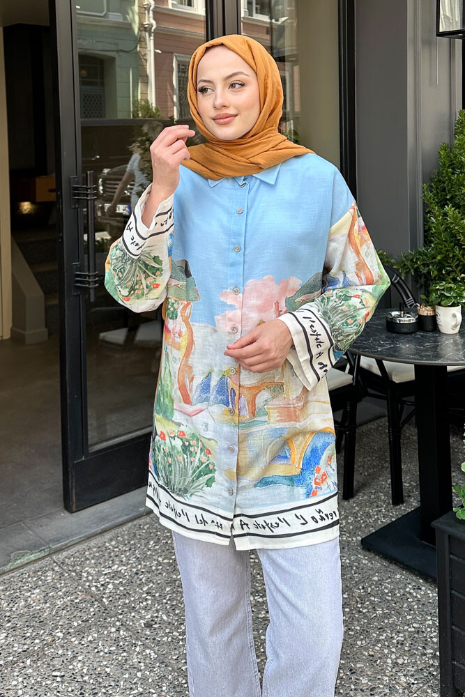 Bologna Keten Gömlek - Mavi - LİNE (1)