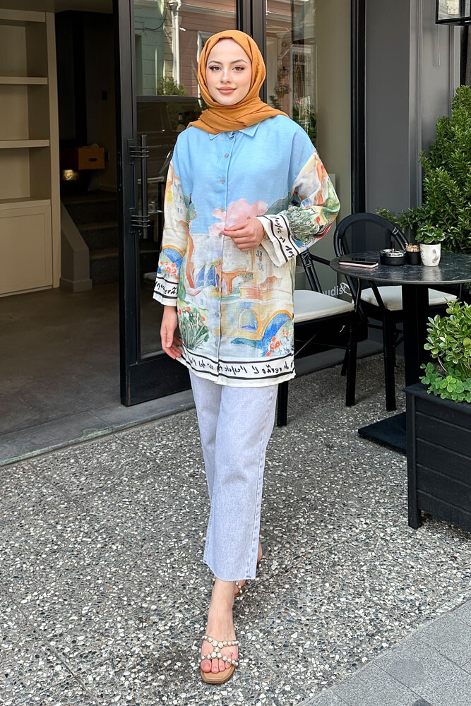 Bologna Keten Gömlek - Mavi - LİNE (4)