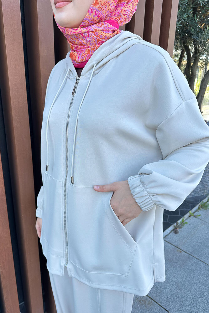 Bombeli Konik Pantolon Takım - Bej - İKOL (2)