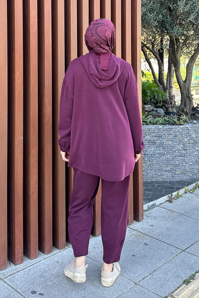 Bombeli Konik Pantolon Takım - Mürdüm - 8