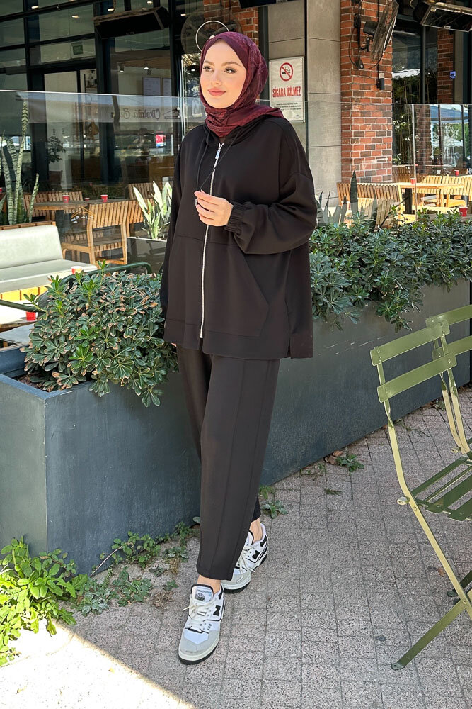 Bombeli Konik Pantolon Takım - Siyah - İKOL (1)