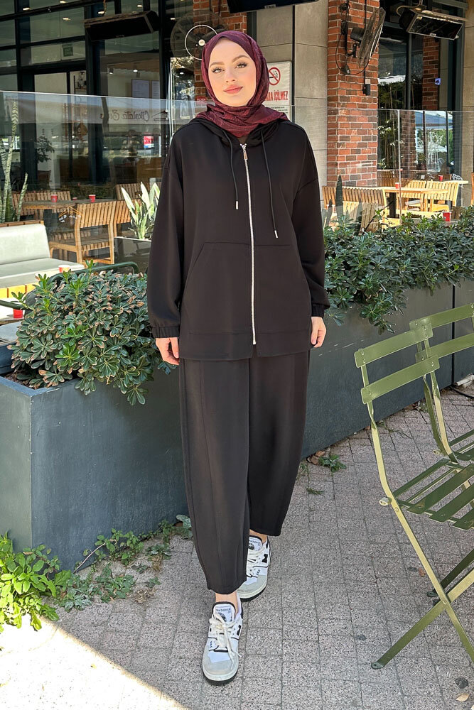 Bombeli Konik Pantolon Takım - Siyah - İKOL (3)