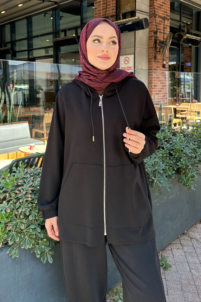 Bombeli Konik Pantolon Takım - Siyah - 5