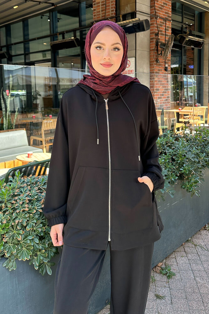 Bombeli Konik Pantolon Takım - Siyah - 7