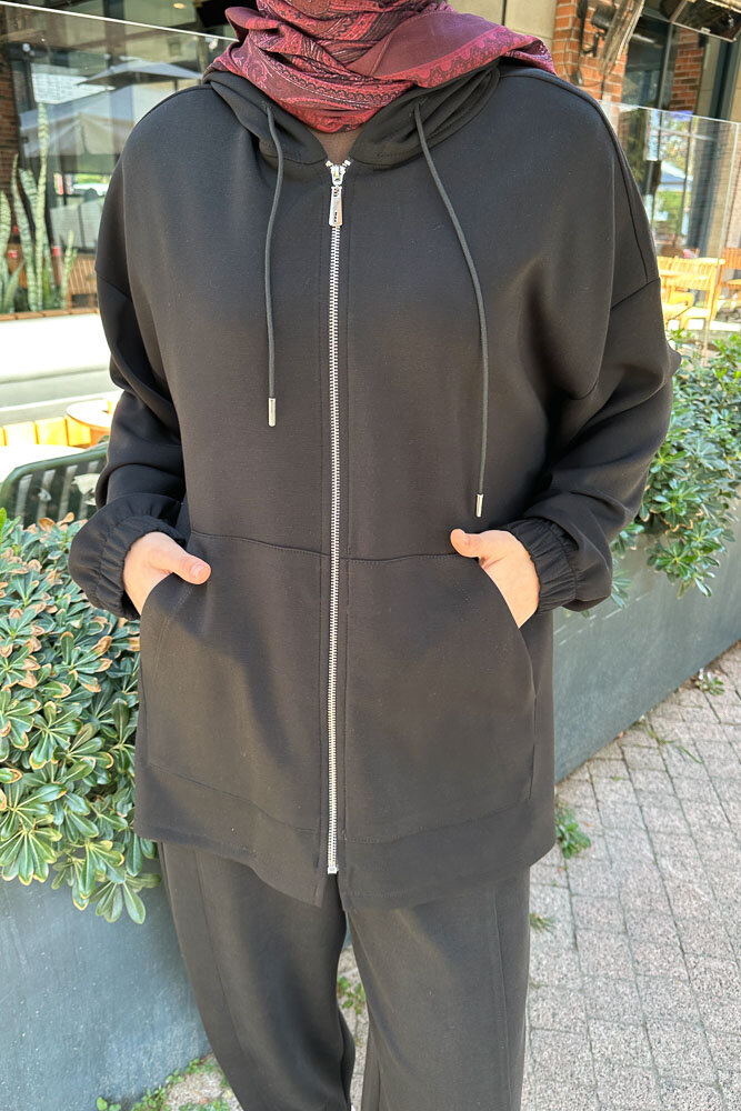 Bombeli Konik Pantolon Takım - Siyah - 6