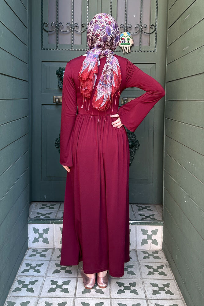 Büzgülü Sandy Elbise - Bordo - 8