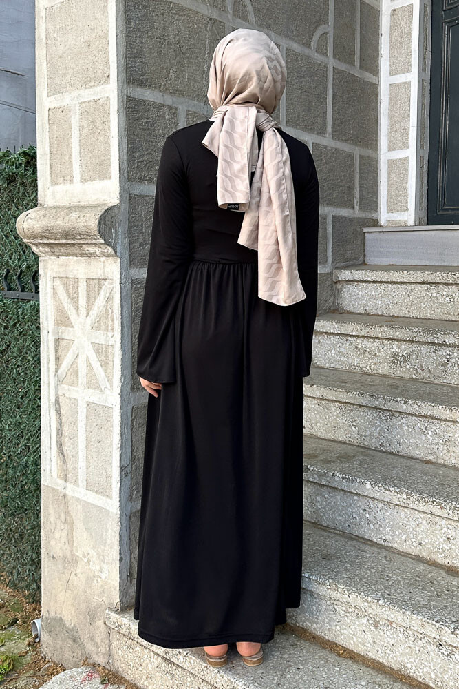 Büzgülü Sandy Elbise - Siyah - 8
