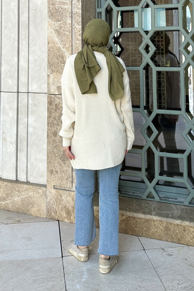 Büzgülü Triko Kazak - Bej - 7