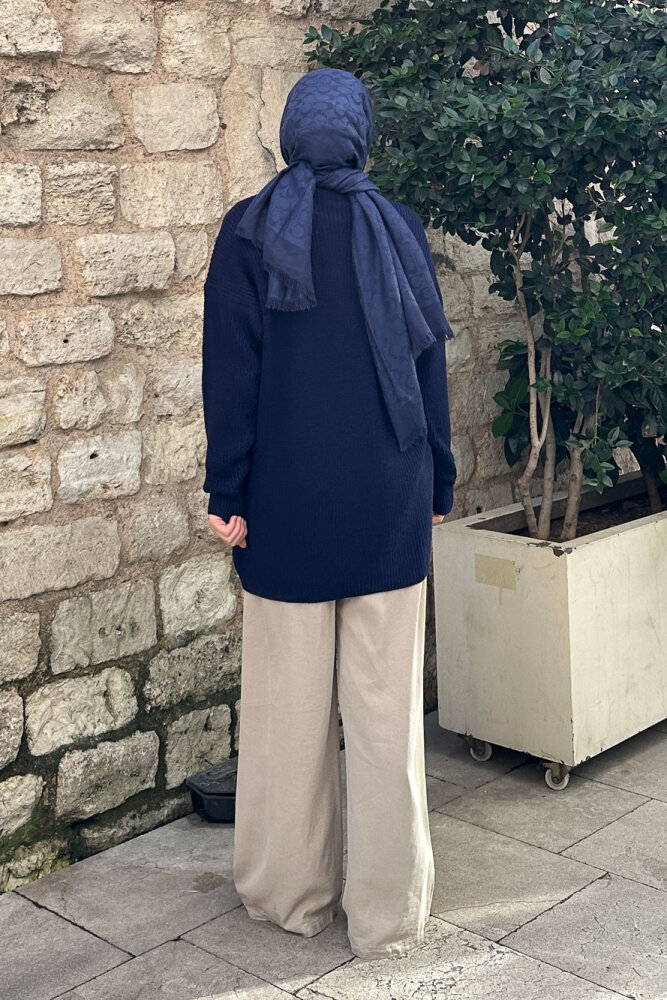 Büzgülü Triko Kazak - Lacivert - 8