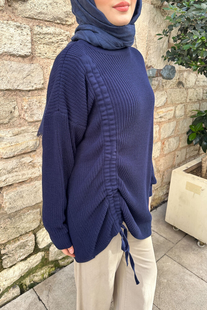 Büzgülü Triko Kazak - Lacivert - 3