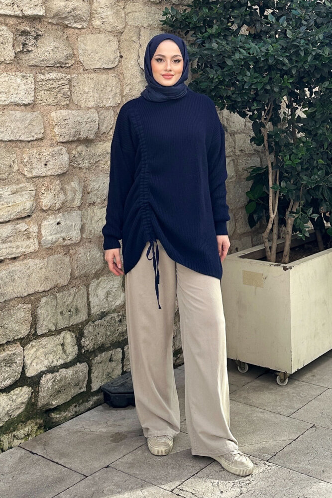 Büzgülü Triko Kazak - Lacivert - QUB (5)