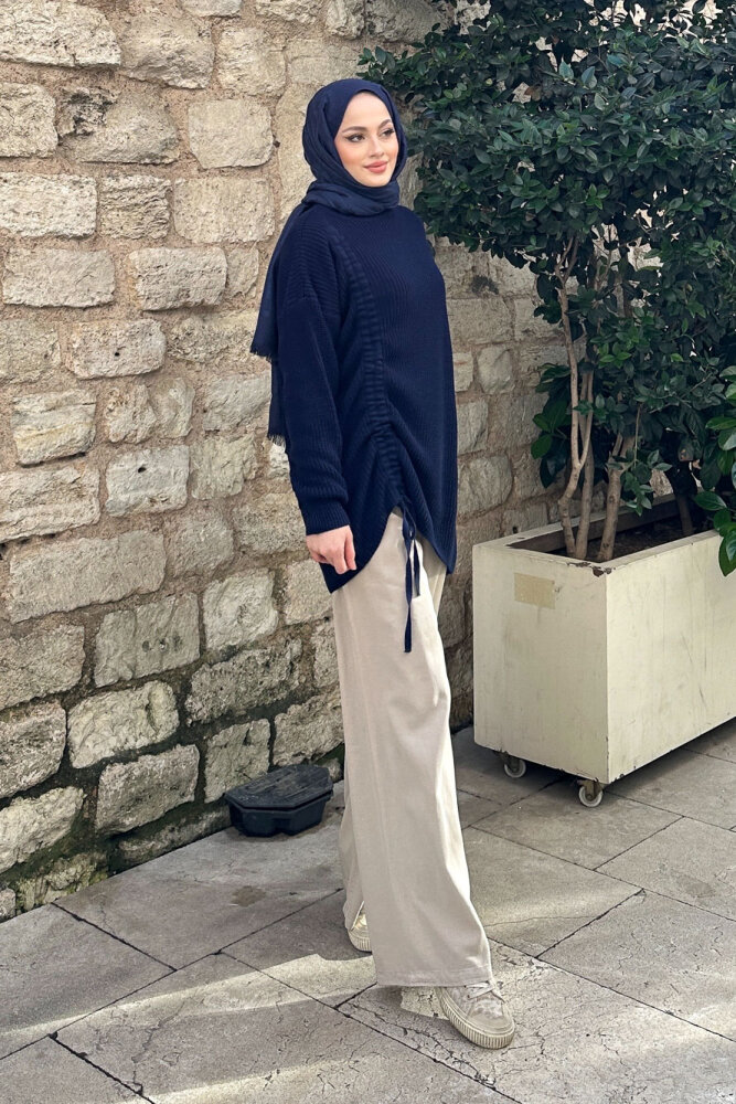 Büzgülü Triko Kazak - Lacivert - 7